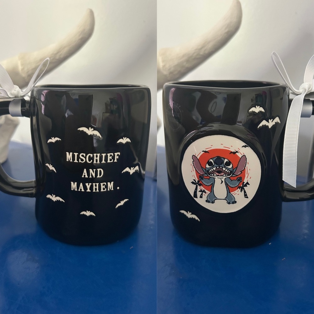 Rae Dunn Disney Lilo & Stitch Stitch Mischief and Mayhem Halloween Bat Mug